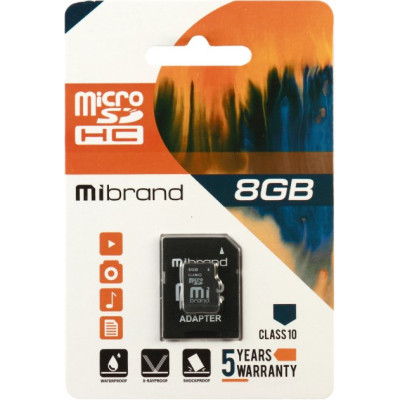 Карта памяти Micro SD 8Gb Mibrand Class10 + Адаптер