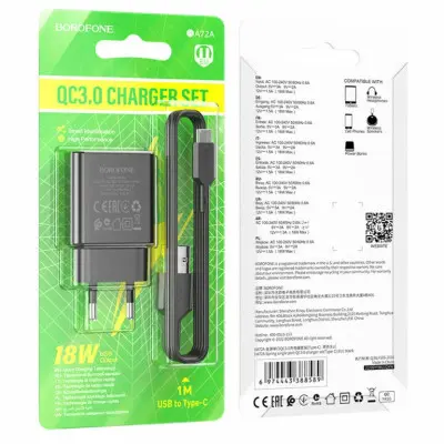 Сетевое зарядное устройство BA72A+ Type-C 18W QC3.0 Черный Сетевое зарядное устройство BA72A+ Type-C 18W QC3.0 Черный