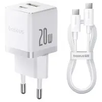 Сетевое зарядное устройство Baseus Palm 20W (Type-C+USB) + Type-C to Type-C 60W White, Белый Сетевое зарядное устройство Baseus Palm 20W (Type-C+USB) + Type-C to Type-C 60W White, Белый