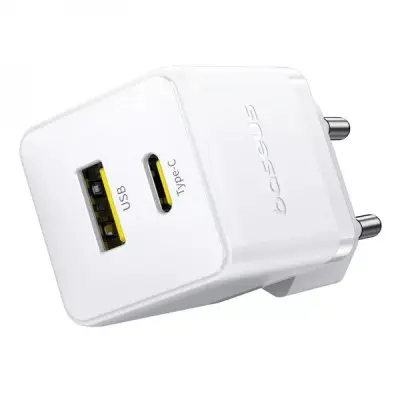 Мережевий зарядний пристрій Baseus Palm 20W (Type-C+USB) + Type-C to Type-C 60W White, Білий