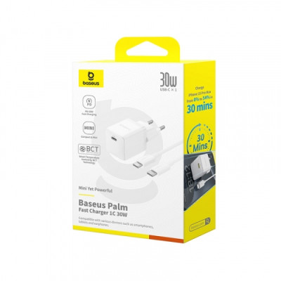 Мережевий зарядний пристрій Baseus Palm 30W Type-C to Type-C White, Білий