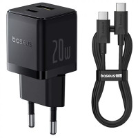 Мережевий зарядний пристрій Baseus Palm 20W (Type-C+USB) + Type-C to Type-C 60W Black, Чорний