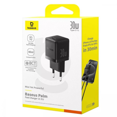 Мережевий зарядний пристрій Baseus Palm 30W PD Black, Чорний