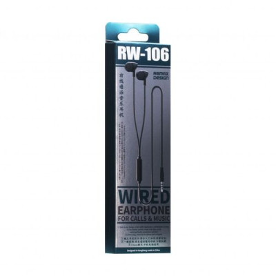 Провідні вакуумні навушники-гарнітура Remax RW-106 Wired Earphone Black, чорний