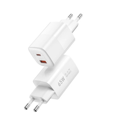 Мережевий зарядний пристрій Wiwu Wi-UO12 USB-C+USB-A 65W White, Білий