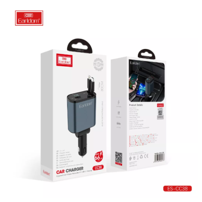 Автомобильное зарядное устройство Earldom ES-CC38 USB-C+USB-A Black, Черный