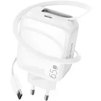 Сетевое зарядное устройство Proove Fixtape GaN USB-C 65W + Type-C Белый