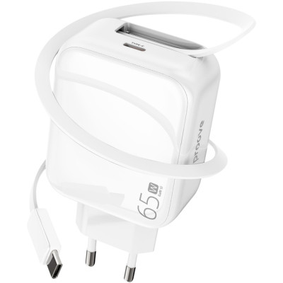 Мережевий зарядний пристрій Proove Fixtape GaN USB-C 65W + Type-C Білий