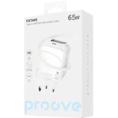 Сетевое зарядное устройство Proove Fixtape GaN USB-C 65W + Type-C Белый