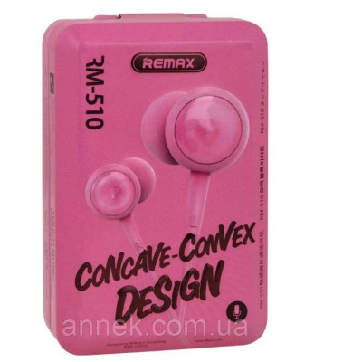 Проводные вакуумные наушники-гарнитура Remax RM-510 Pink, розовый