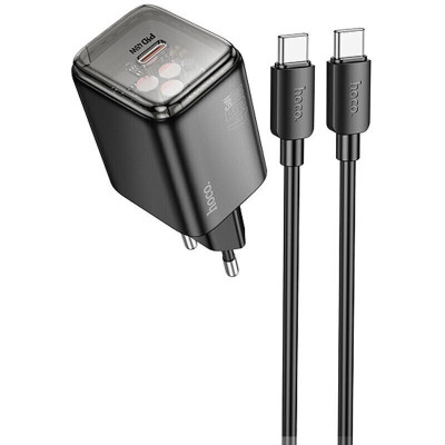 Сетевое зарядное устройство Hoco N54 Monsoon PD 45W 1USB-C + Кабель Type-C to Type-C Black, Чёрный