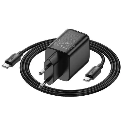 Мережевий зарядний пристрій Hoco N54 Monsoon PD 45W 1USB-C + Кабель Type-C to Type-C Black, Чорний