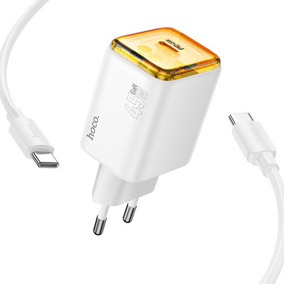Сетевое зарядное устройство Hoco N54 Monsoon PD 45W 1USB-C + Кабель Type-C to Type-C White, Белый