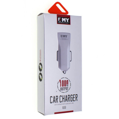 Автомобільний зарядний пристрій USB EMY + кабель Lightning 1A (110) White, Білий