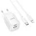 Мережевий зарядний пристрій C149A 1PD+1USB 30W + Type-C to Type-C  White, Білий