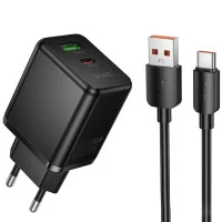 Мережевий зарядний пристрій C157A 1PD+1USB 30W + USB-A to Type-C Black, Чорний Мережевий зарядний пристрій C157A 1PD+1USB 30W + USB-A to Type-C Black, Чорний
