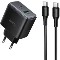 Сетевое зарядное устройство C158A 1PD+1USB 45W + Type-C to Type-C Black, Черный