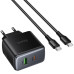 Мережевий зарядний пристрій C158A 1PD+1USB 45W + Type-C to Type-C Black, Чорний