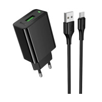 Мережевий зарядний пристрій Hoco CS92A 18W 1USB/QC 3.0 + USB-A to Type-C Чорний Мережевий зарядний пристрій Hoco CS92A 18W 1USB/QC 3.0 + USB-A to Type-C Чорний