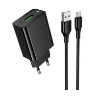 Сетевое зарядное устройство Hoco CS92A 18W 1USB/QC 3.0 + USB-A to Type-C Черный