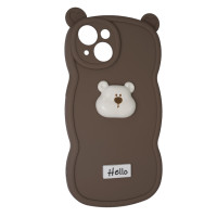 Чехол накладка Hello Bear iPhone 15 Коричневая
