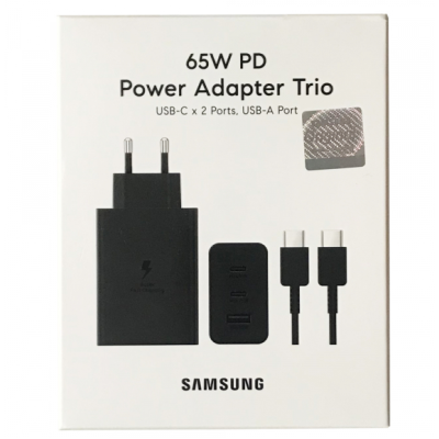 Мережевий зарядний пристрій Samsung 65W + Кабель Type-C Black, Чорний