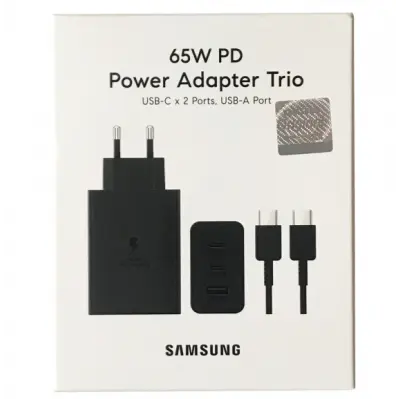 Мережевий зарядний пристрій Samsung 65W + Кабель Type-C Black, Чорний