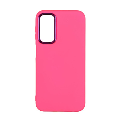 Чехол накладка Silicone Cover Metal Frame Samsung A24 (A245) Розовая/ Shiny Pink