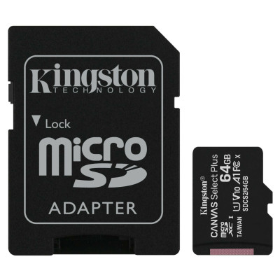 Карта памяти Micro SD 64Gb Kingston Class10 + Адаптер