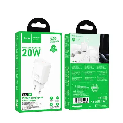 Мережевий зарядний пристрій Hoco N60 1USB-C 20W White, Білий