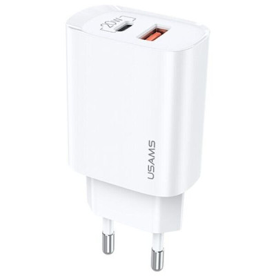 Мережевий зарядний пристрій Usams US-CC121 T35 1USB+1USB-C  20W Білий