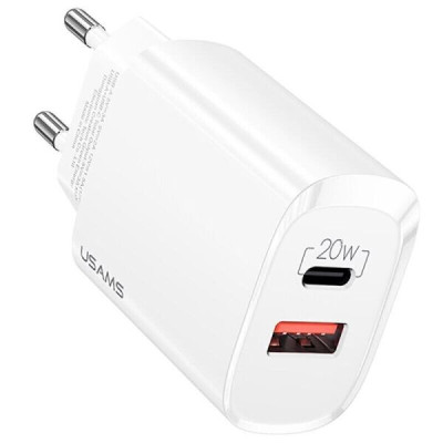 Мережевий зарядний пристрій Usams US-CC121 T35 1USB+1USB-C  20W Білий