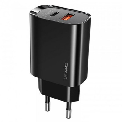 Сетевое зарядное устройство Usams US-CC121 T35 1USB+1USB-C  20W Чёрный