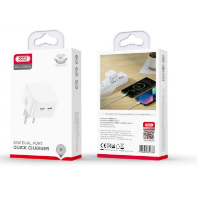Мережевий зарядний пристрій XO L102 2USB-C 35W White, Біла