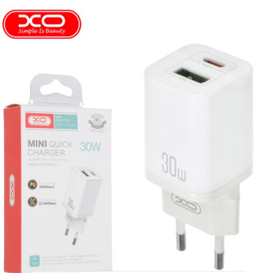 Сетевое зарядное устройство  XO HN238A 1USB+1USB-C 30W White, Белый