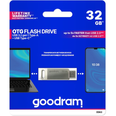 Флеш пам\'ять USB 32Gb Goodram ODA3 USB 3.0 Type-C Silver, Срібний