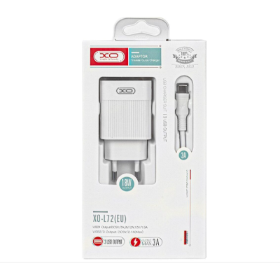 Сетевое зарядное устройство XO L72 Type-C 1USB- 18W/ 2USB/2.4a White, Белый