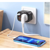 Мережевий зарядний пристрій Hoco NS3 2USB PD20W 3A Black, Чорний Мережевий зарядний пристрій Hoco NS3 2USB PD20W 3A Black, Чорний