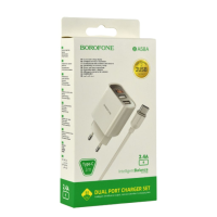 Мережевий зарядний пристрій Borofone 2USB BA58A 2.4A+ Type-C White, Білий Мережевий зарядний пристрій Borofone 2USB BA58A 2.4A+ Type-C White, Білий