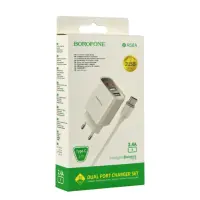 Сетевое зарядное устройство Borofone 2USB BA58A 2.4A+ Type-C White, Белый Сетевое зарядное устройство Borofone 2USB BA58A 2.4A+ Type-C White, Белый