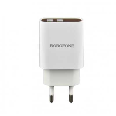 Мережевий зарядний пристрій Borofone 2USB BA58A 2.4A+ Type-C White, Білий