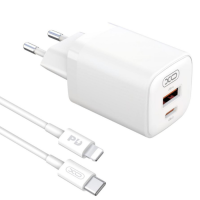 Мережевий зарядний пристрій XO L96 PD+QC3.0 1USB+1USB-C 30W + Кабель Lightnig White, Білий