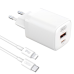 Мережевий зарядний пристрій XO L96 PD+QC3.0 1USB+1USB-C 30W + Кабель Lightnig White, Білий