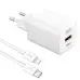 Мережевий зарядний пристрій XO L96 PD+QC3.0 1USB+1USB-C 30W + Кабель Lightnig White, Білий