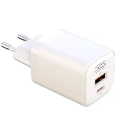 Мережевий зарядний пристрій XO L96 PD+QC3.0 1USB+1USB-C 30W + Кабель Lightnig White, Білий