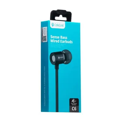 Проводные вакуумные наушники-гарнитура Celebrat C6 Black, черные