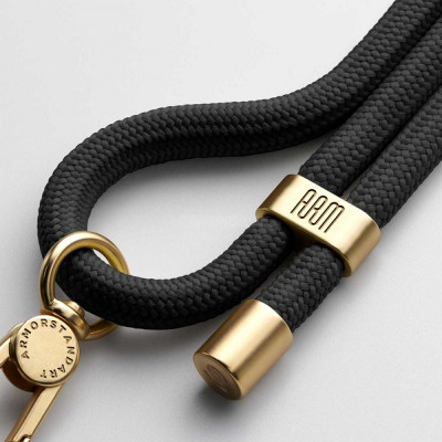 Чорний шнурок для смартфона (на шию) із золотою фурнітурою