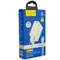 Сетевое зарядное устройство Hoco N21 Pro 1PD+2USB 30W + Кабель Type-C to Lightning White, Белый