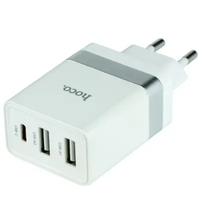 Сетевое зарядное устройство Hoco N21 Pro 1PD+2USB 30W + Кабель Type-C to Lightning White, Белый