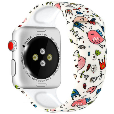 Ремінець Apple Watch 38мм Принт Силікон Білий & Птахи